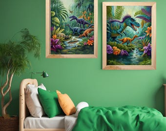 Dinosaur decoration, prehistoric printable art, dinosaur nursery, jurassic boy bedroom, kids playroom decor, dino art, t-rex print