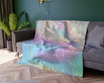 Iridescent Velveteen Blanket/ Holographic blanket/ iridescent lover gift/ gradient blanket/ trendy blanket for teenagers