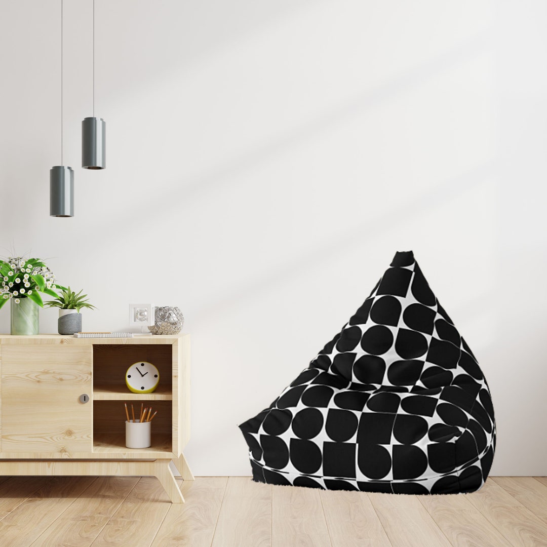 Black and White Bean Bag Chair, Retro Decor, Mid Century Modern