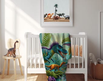 Dinosaur minky Blanket, colorful Dino Throw, Prehistoric jungle Bedroom Decor, Kids Room Bedding, dinosaur nursery, boy bedroom