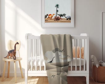 Dinosaur minky Blanket, neutral Dino Throw, Prehistoric Bedroom Decor, Kids Room Bedding, dinosaur nursery, boy bedroom