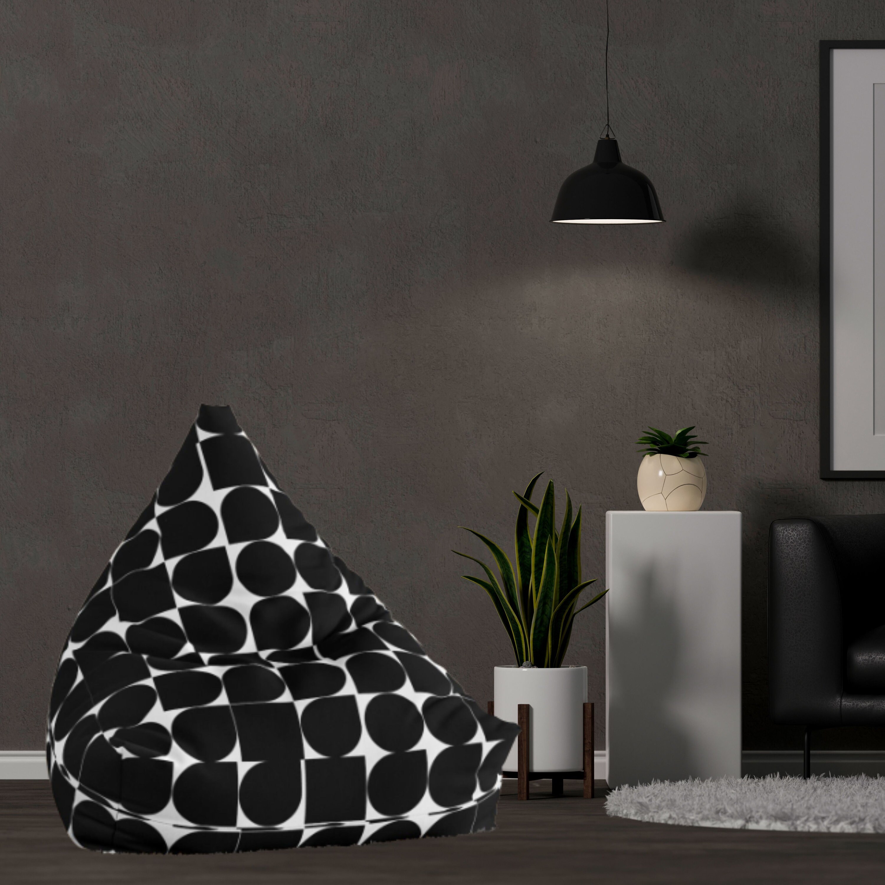 Black and White Bean Bag Chair, Retro Decor, Mid Century Modern, Vintage Bean Bag Chair