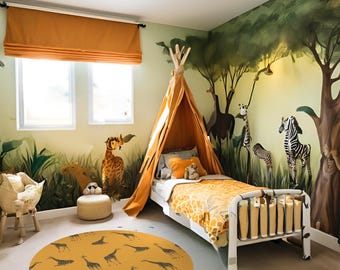 Safari rug, Giraffe, Zoo Nursery, Kids Bedroom Decor, Jungle Animal Theme, safari Playmat, Wildlife Baby Room, jungle playroom