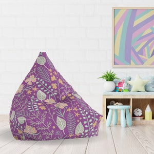 Wildflowers bean bag chair cover, Floral decor, kids bean bag chair, floral lover gift, purple girl bedroom, Girl playroom, floral t