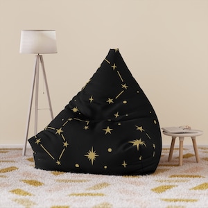 Celestial Bean Bag Chair Cover, Astronomy, Teen Bedroom Decor, Playroom decor, galaxy bean bag chair, black bean bag chair, stars