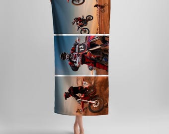 Motocross Beach Towel - Dirt Bike Lover Gift, Motor Cycle Print, Boy Bath Towel, Motocross Fan, Motorcycle Themed, off road Racing gift