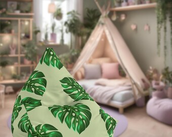 Monstera Bean Bag Chair Cover, Botanical Decor, Plant Lover, Green Chair, Gardener Room, Leafy Furniture, Tropical Home, Jungle Room Decor,