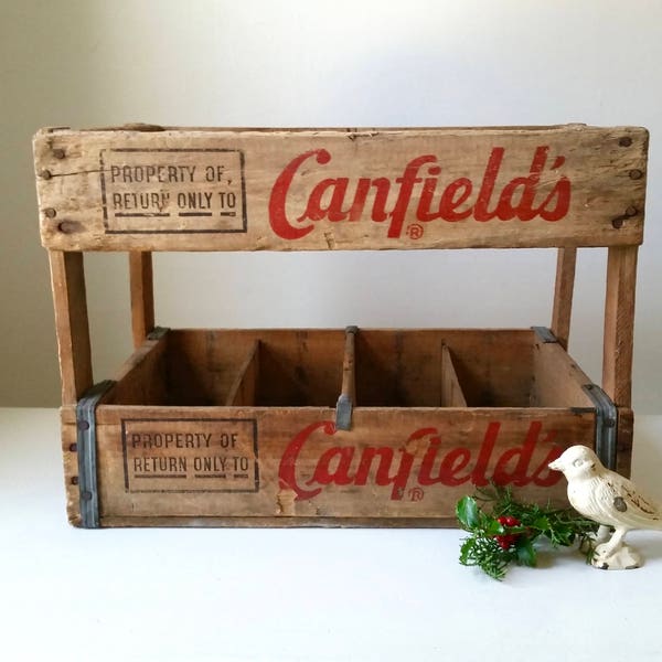 Vintage Canfield's Crate . Large Wood Soda Crate . Antique Wooden Box . Rustic Cabin . Industrial Farmhouse . Home Decor . Chicago IL .