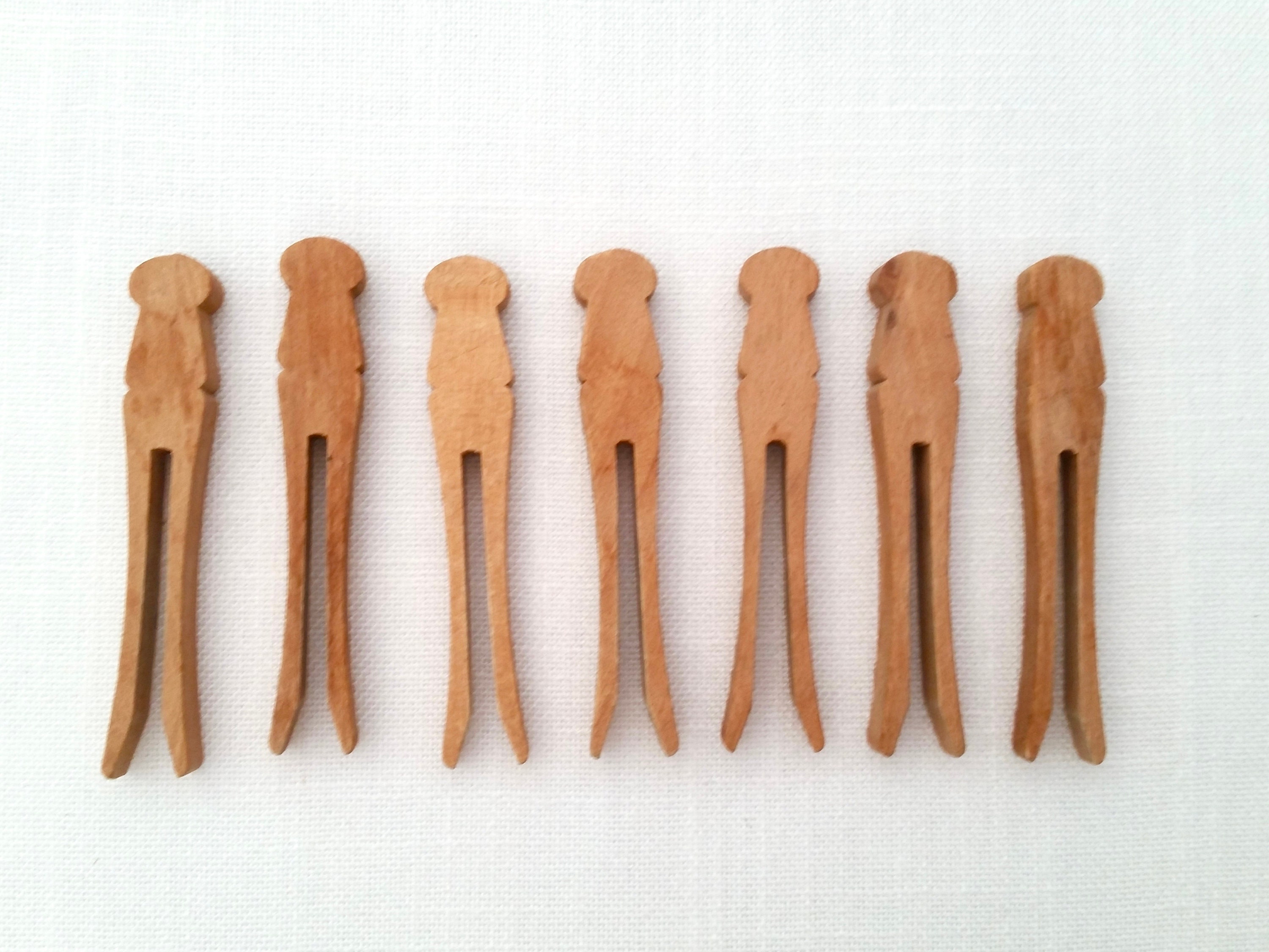 Vintage Wood Clothespins . 7 Antique Wooden Clothespins . Wood Etsy