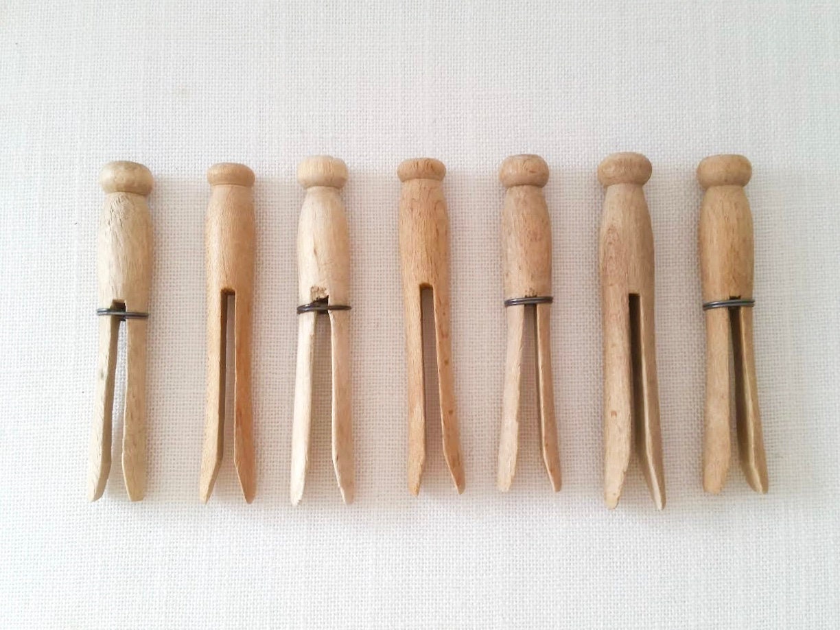 Vintage Wood Clothespins . 7 Antique Wooden Clothespins . Wood Etsy