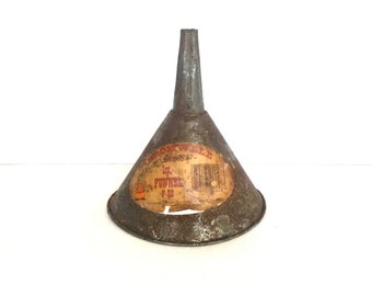 Vintage Bromwell Funnel . Antique Metal Funnel . 1970's 70's . Rustic . Industrial . Primitive Collectible . Home Decor . Man Cave .