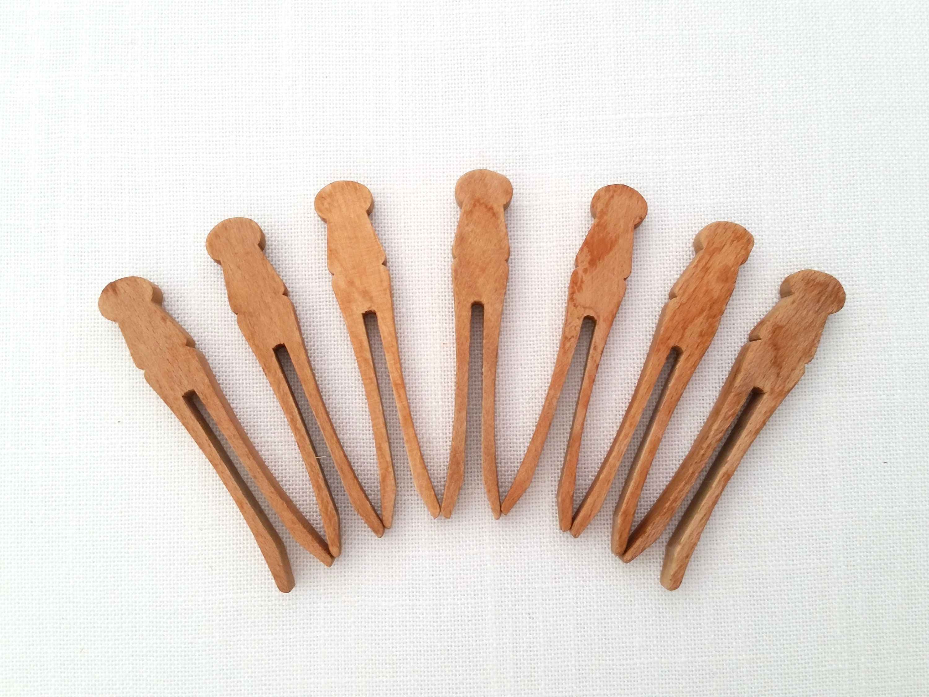 Vintage Wood Clothespins . 7 Antique Wooden Clothespins . Wood Etsy