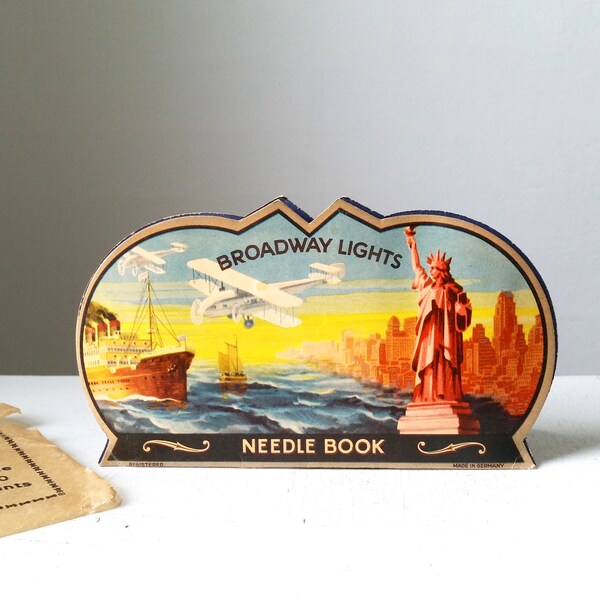 Antique Broadway Lights Needle Book . Vintage Needle Card . Vintage Sewing Ephemera . Antique Sewing Supplies . NYC Graphics . Ephemera
