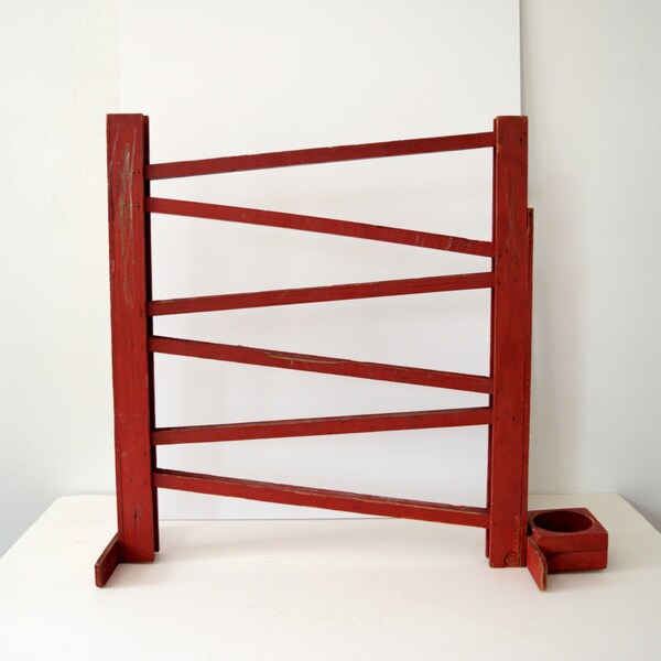 Vintage Marble Race . Antique Wood Marble Game . Red . Handmade Toy . Home Decor