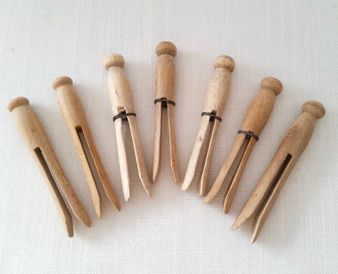 Vintage Wood Clothespins . 7 Antique Wooden Clothespins . Wood Etsy