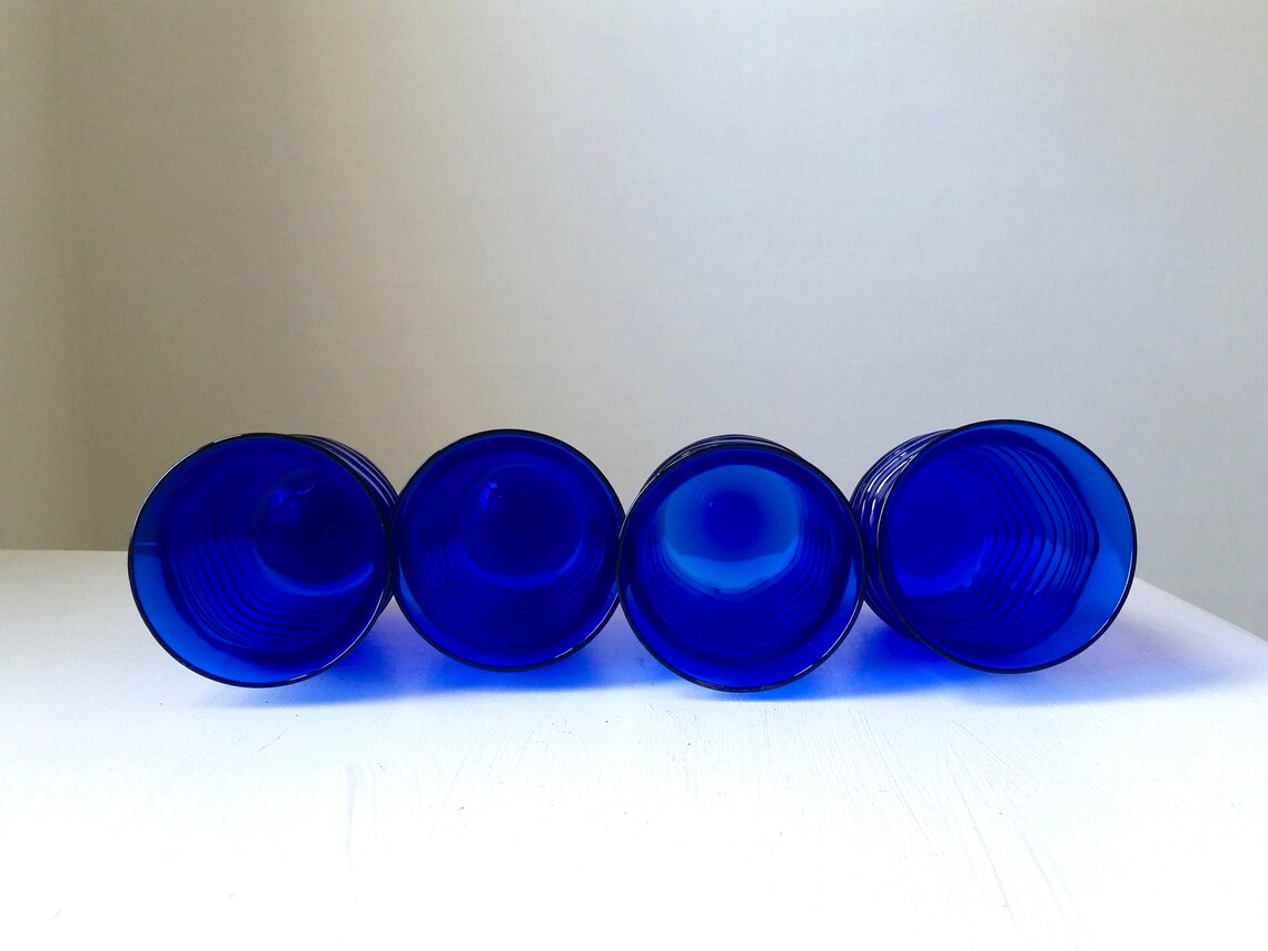 SALE Four Vintage Cobalt Blue Glasses . Vintage Glassware Set Etsy Italia