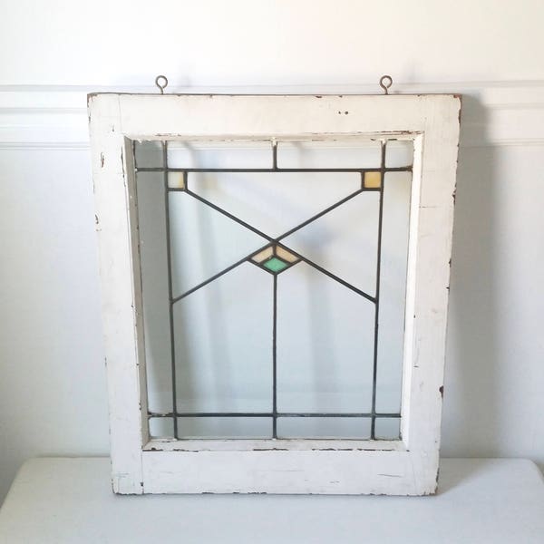 Antique Stained Glass Window . Vintage Stained Glass . Architectural Salvage . Wall Decor . Home Decor . Farmhouse Style .