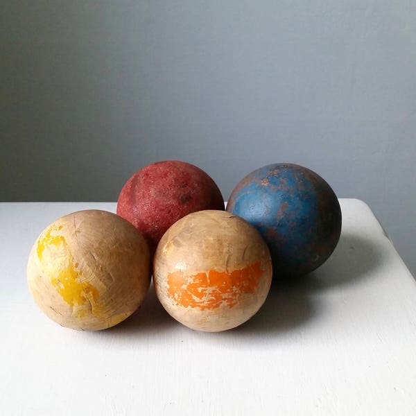 Antique Wood Croquet Balls . Vintage Game Ball . Rustic Industrial . Four Vintage Wood Balls . Farmhouse Style . Home Decor . Display