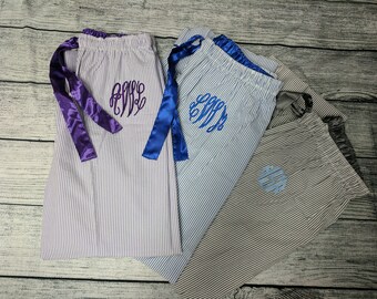 Monogram Pajama Pants Seersucker Striped