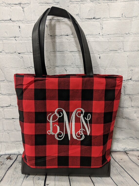 buffalo plaid tote bag