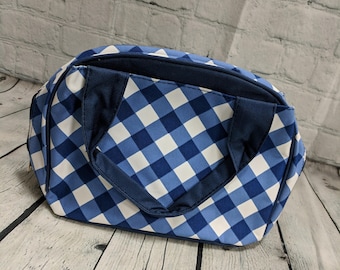 Monogram Lunch Bag-Bowler Style Royal Gingham