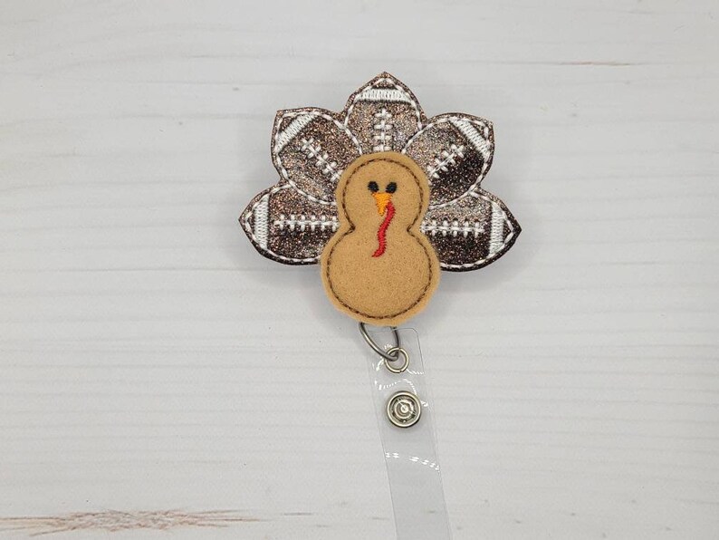 Football turkey badge reel/ Thanksgiving badge reel/ id ...