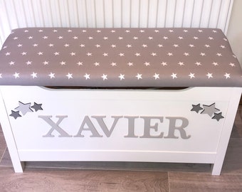 personalised toy box with cushion top