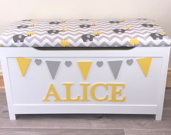 personalised toy box with padded seat