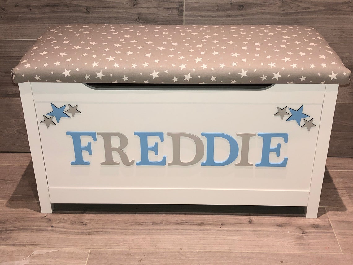 Personalised Toy box with cushion top nursery storage chest Etsy