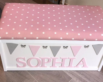 Buy Personalised Toy Box: Custom Name, Cushion Seat, Storage Chest