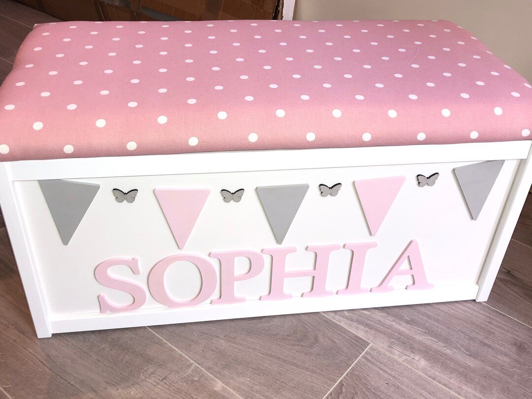 Personalised Toy Box, Cushion Top, Named Box, Wooden Toy Box, Removable
