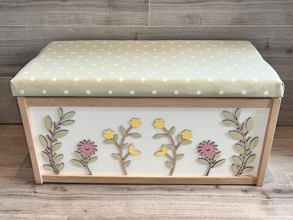 Wildflower toy chest, Handpainted Floral Storage Box: Lightweight Bedding Chest
