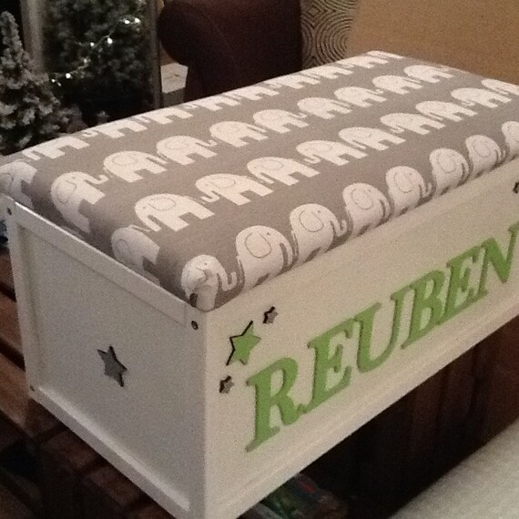 Grey elephant toy box. Toy box. Personalised toy box. Toy Etsy