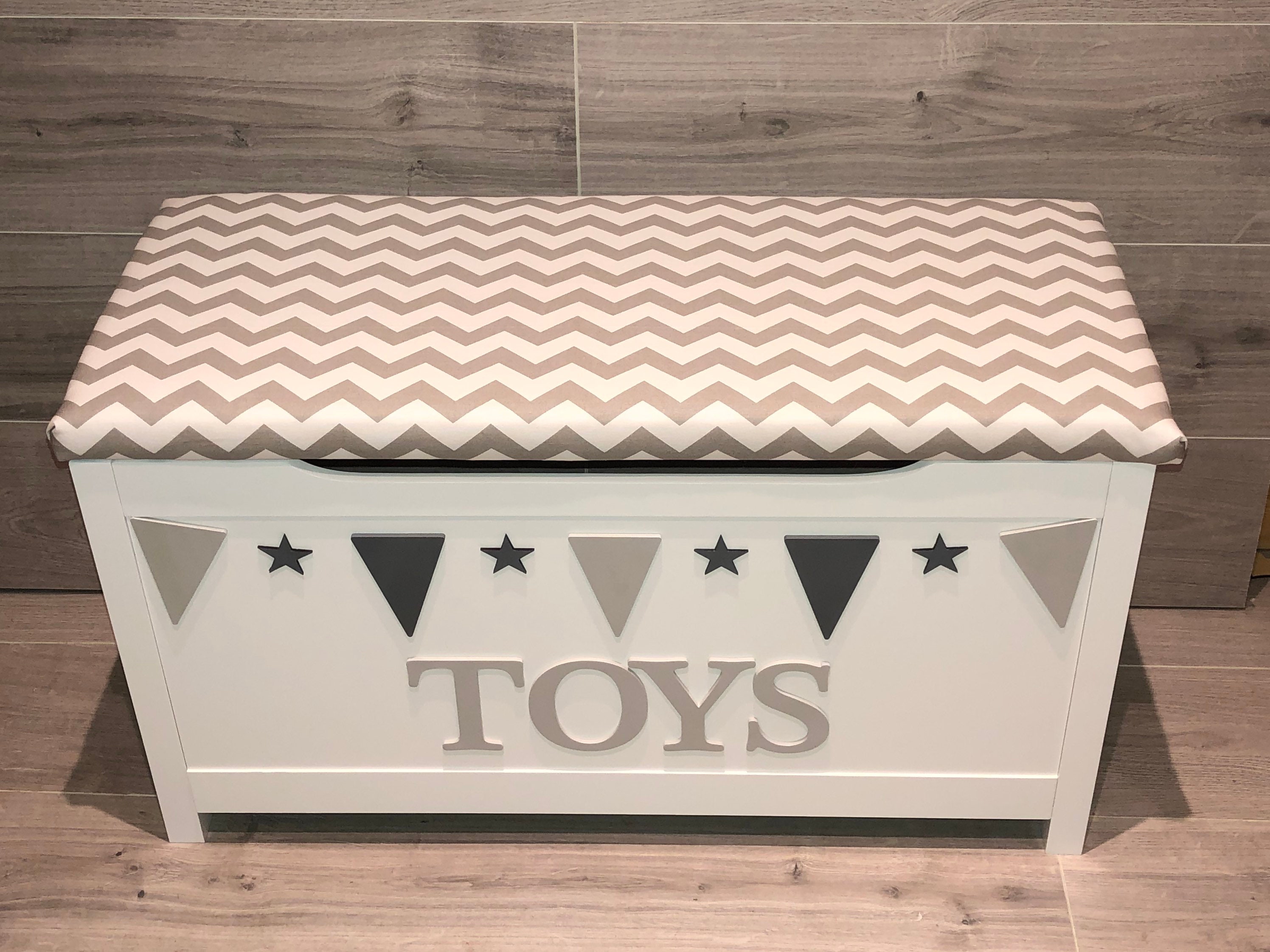 Personalised wooden toy box cushion top name toy box kids | Etsy