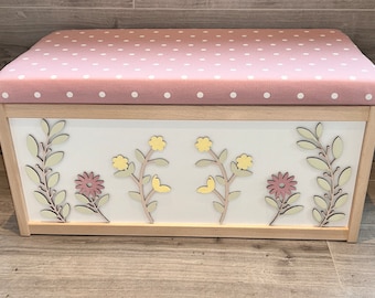 Personalised toy box, Storage box,  floral design, handpainted storage box,lightweight storage chest, bedding box, birthday gift for her