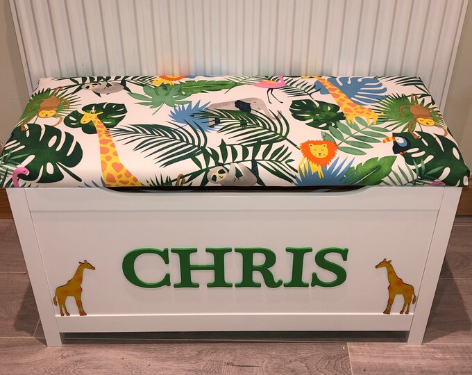 Personalised Toy Box, Jungle Safari and Friends Toy Box Fabric, Etsy UK