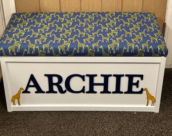 Personalised Toy Box, removable lid, hand painted name toy box