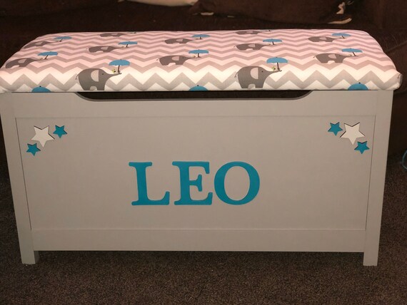 personalised toy box with cushion
