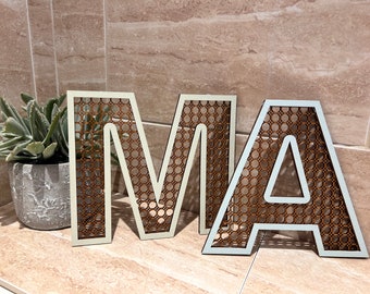 Rattan letters, wall decor flowers, room decor, girls birthday gift, christening gift, nursery decor