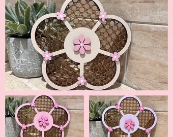 Oak Rattan Flower Daisy Wall Décor, Personalised Name Sign, Custom Wall Sign, Bespoke Name Sign Nursery Wall Décor, Personalised Baby Gift,