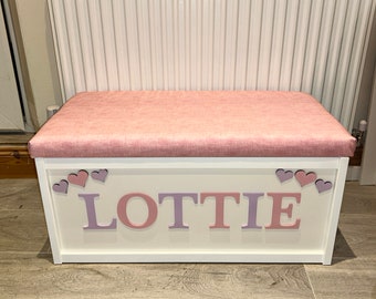 Personalised Wooden Edge Toy Box With Cushion Top UK