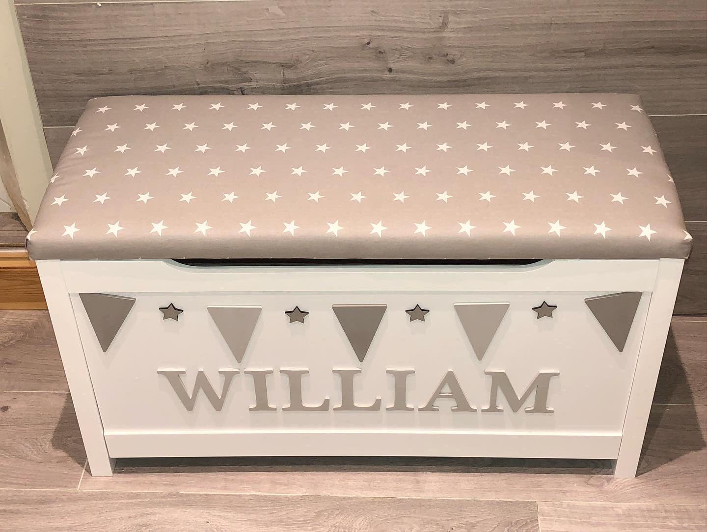 Personalised Toy Box Cushion Seat Wooden Storage Chest Name Etsy UK