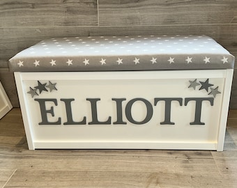 Personalised toy box, name toy box, lift off lid, grey star,storage boxLift off top