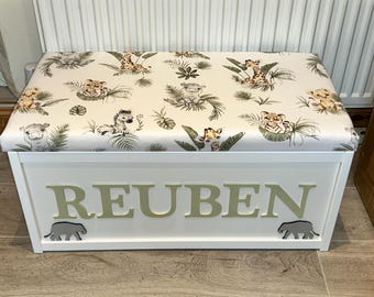 Personalised Toy Box: Custom Name, Cushion Seat, Storage Chest