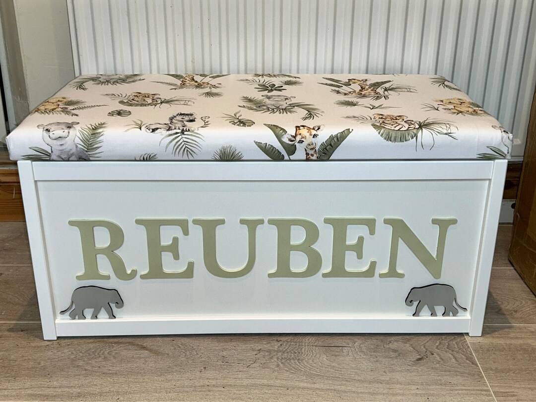 Personalised Toy Box Cushion Seat Safari Wooden Toy Box Etsy UK