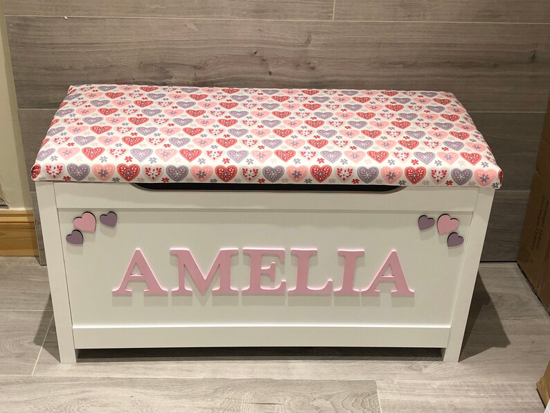 Personalised Toy Box Cushioned Seat Wooden Name Etsy UK