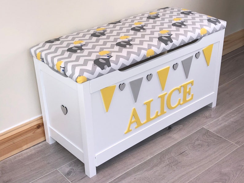 Personalised wooden toy box cushion top name toy box kids | Etsy