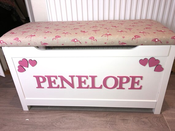 personalised toy box with cushion