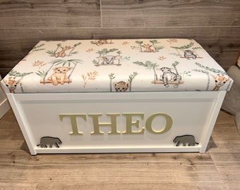 Personalised toy box, wooden toy box, dressing up box, birthday gift for her, gift for grandchild, safari theme, safari