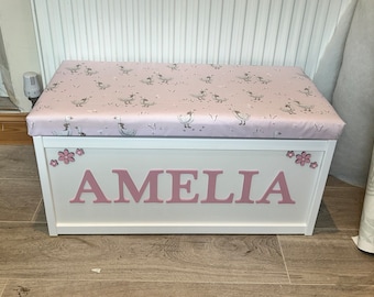 Easter gift box, Personalised toy box, cushion top, named box, removable top, 1st birthday gift